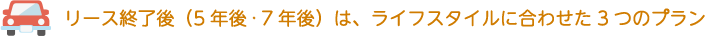 リース終了後（5年後・7年後）は、ライフスタイルに合わせた3つのプラン